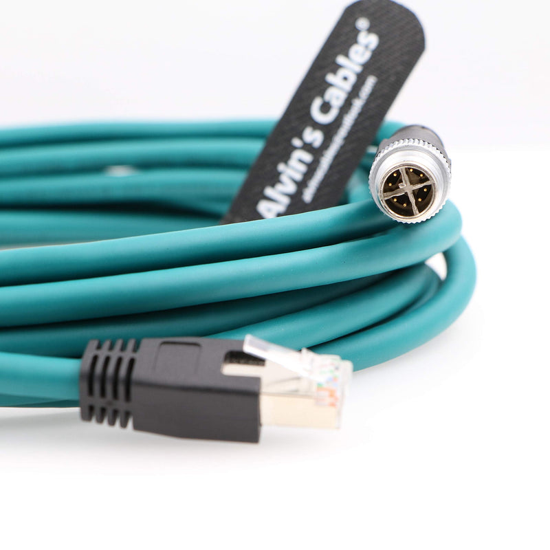 Alvin's Cables M12 8 Position X Code to RJ45 Industrial Ethernet Cable for Cognex in Sight 8200 8400 Series IP67 Waterproof Shielded Cord for Industrial Camera 16.4ft/5M Dark green