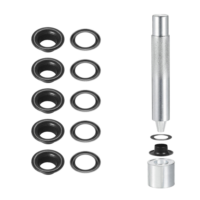 uxcell Grommet Tool Kit 100 Sets 3/8" Copper Grommets Eyelets with 3pcs Install Tools, 10mm Inside Dia. Black