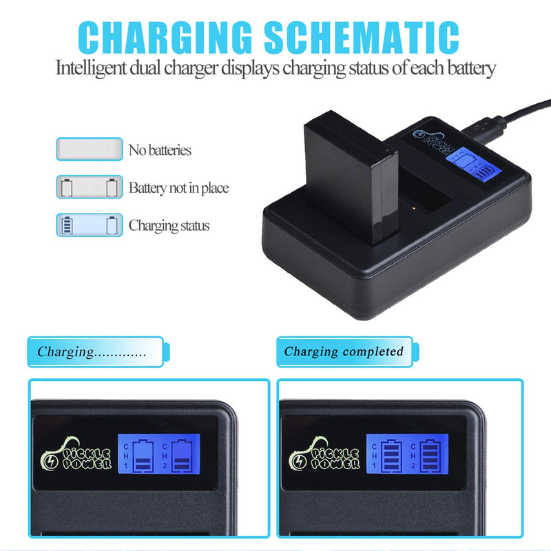 Pickle Power LP-E12 LPE12 LP E12 Battery(2-Pack) and LCD USB Dual Charger Compatible with Canon Rebel SL1 100D, EOS M, EOS M2, EOS M10 EOS M50 SX70 HS Mirrorless Digital Camera 2 battery+LCD dual charger