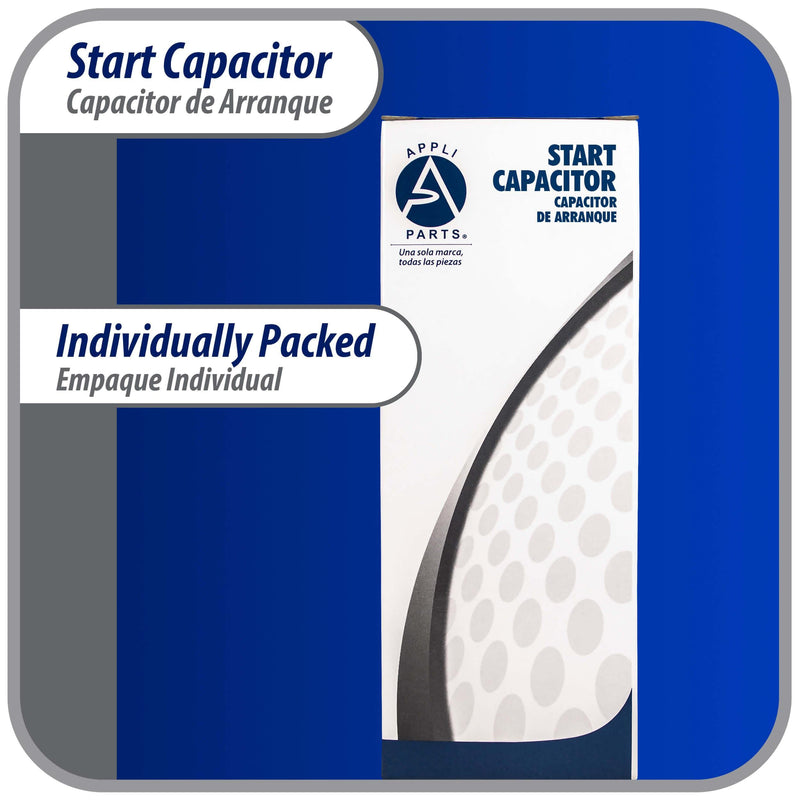 Appli Parts motor start capacitor 216-259 Mfd (microfarads) uF 330VAC universal fit for electric motor applications 1-3/4 in Wide 3-3/8 in Height CON-216-330 330 Vac