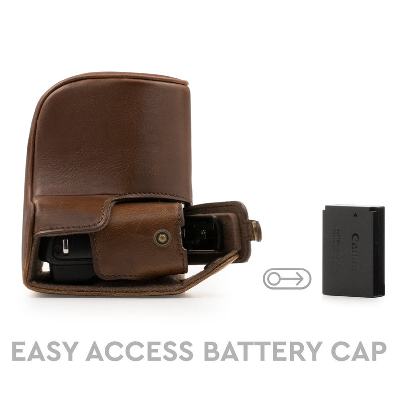 [AUSTRALIA] - MegaGear Ever Ready Leather Camera Case Compatible with Canon EOS M200, M100 (15-45mm) Dark Brown 