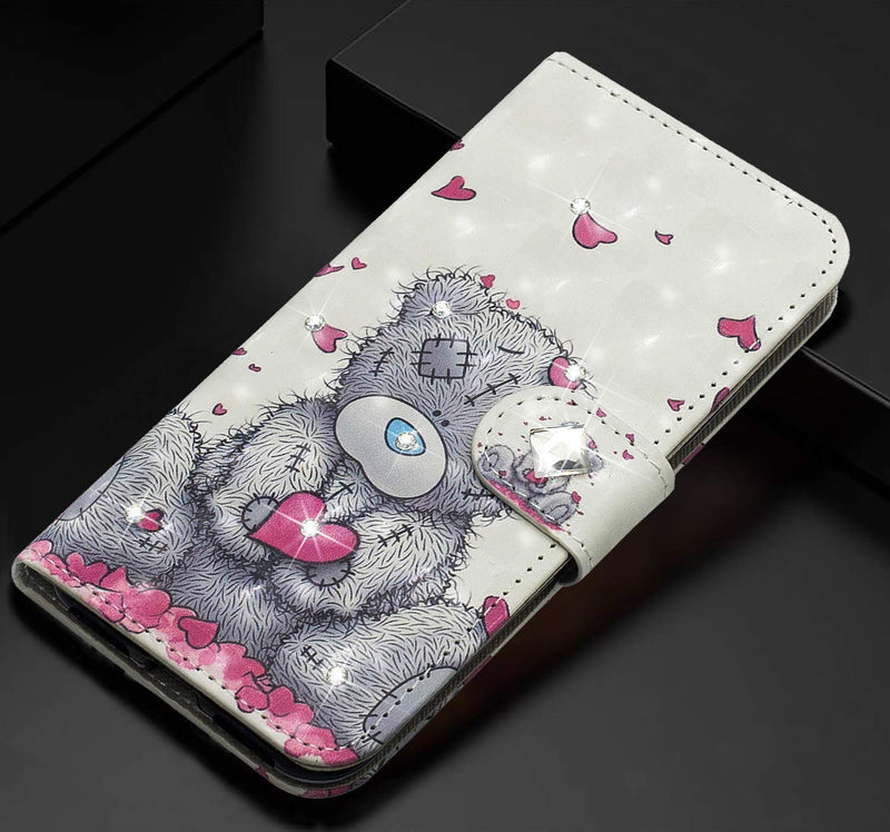 Samsung Galaxy A42 5G Case Flip Glitter 3D Gems Shockproof Wallet Phone Cases Folio Leather Magnetic Protective Cover Bumper TPU with Stand Card Slots for Samsung Galaxy A42 5G Love Heart Bear