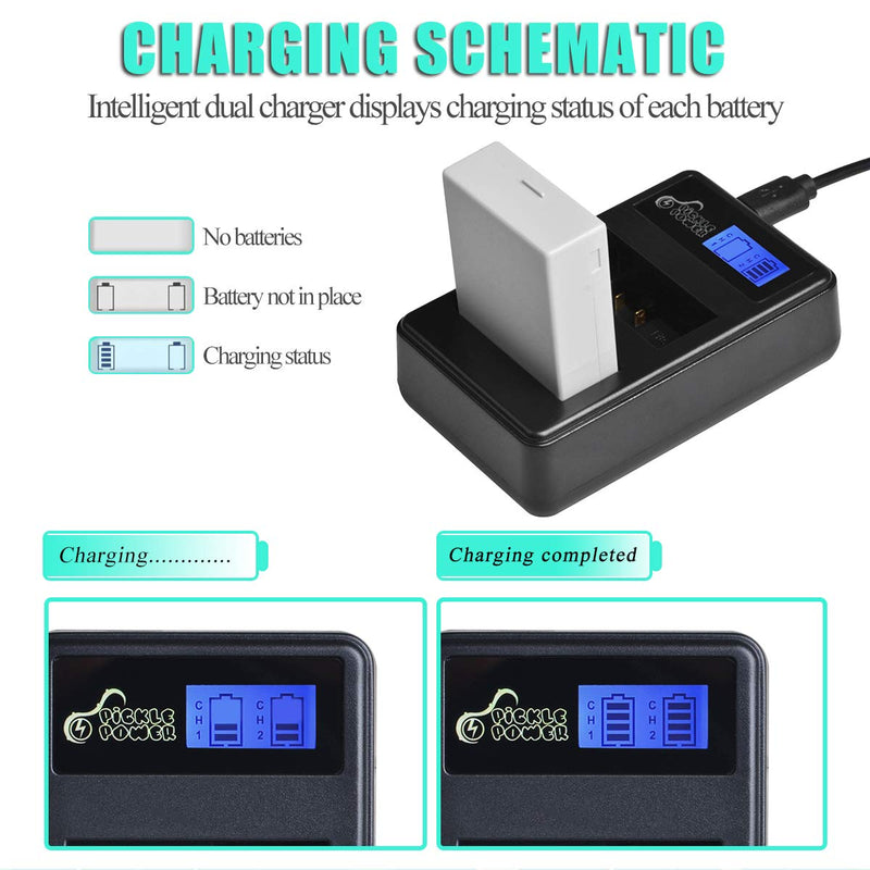 Pickle Power LP-E8 Battery(2 Pack) and LCD Dual Rapid Charger Compatible with Canon Rebel T3i T2i T4i T5i EOS 700D 650D 600D 550D Kiss X5 X4 Kiss X6