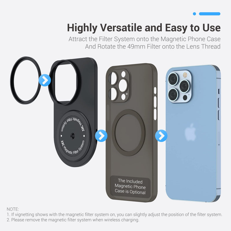 Magnetic Lens Filter Mount Kit for iPhone 13 Pro Without Filter,Magnetic Filter System for Any Threaded 49mm Filter with Magnetic Case & Anti-Reflection Hood,Cold Shoe Mount & Tripod Mount Adapter