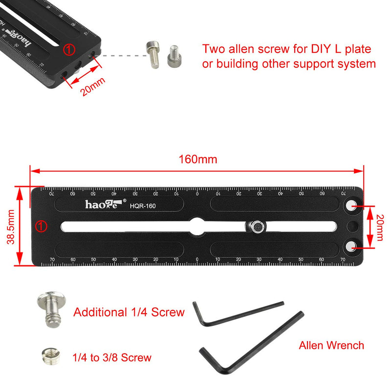 [AUSTRALIA] - Haoge HQR-160 160mm Multi-Purpose Long Quick Release Extender Rail Sliding Plate for Camera Tripod Ballhead Clamp fit RRS Benro Arca Swiss Sunwayfoto 