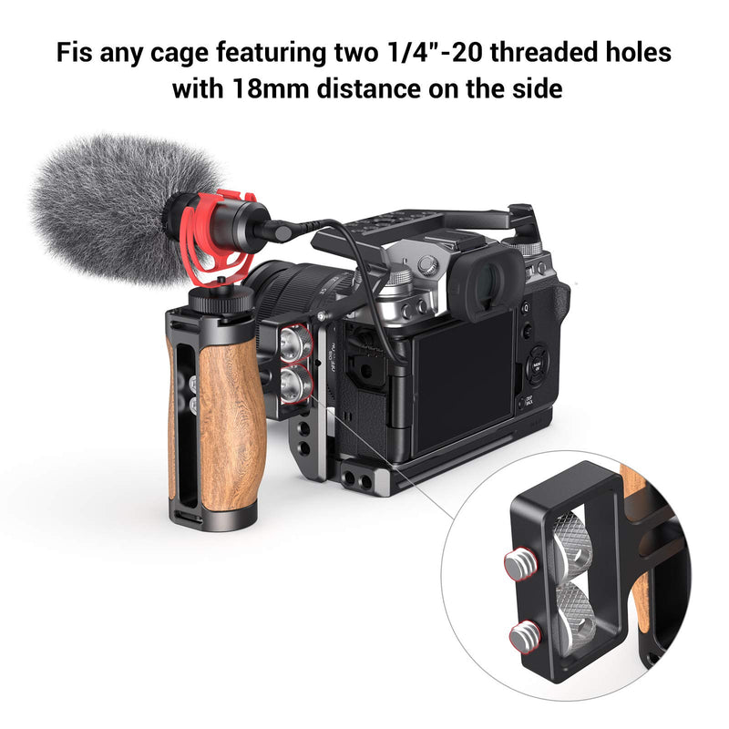 SMALLRIG Wooden Mini Handle Side Handgrip with 1/4"-20 Screws for Mirrorless Digital Camera DSLR Camera Small Camera Cage with Cold Shoe Mount Built-in Wrench, Up and Down Adjustable - 2913