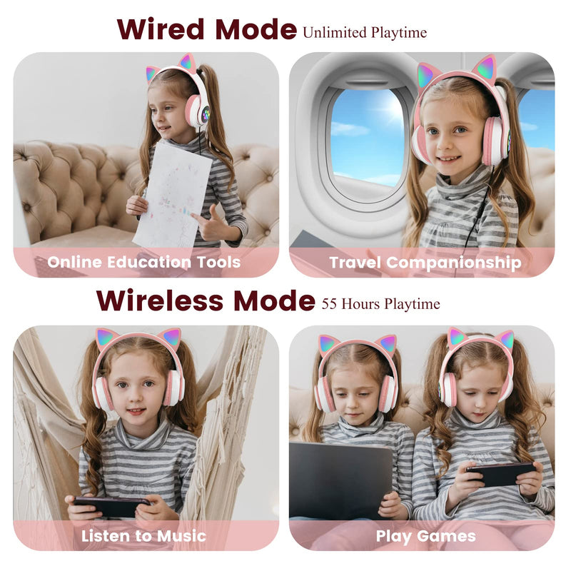 [AUSTRALIA] - DVUIYYL Kids Headphones for School, Wireless Headphones for Kids and Adults, Kids Bluetooth Headphones with Microphone, Cat Ear Headphones for Girls and Boys 
