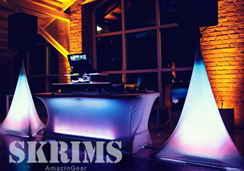 Amazin Gear SKRIMS Speaker Stand Cover 3-Sided Tripod Scrim White 360 Degree DJ Skirt with Cable Management Pass-Thru and Travel Bag