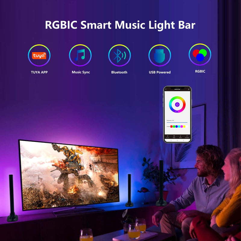 Smart LED Light Bars,GLPE Ambient Backlights That Sync with Music, Gaming Lights are Controlled by Tuya APP via Bluetooth,10 Scene+4 Music Modes, RGB Desk Lights for TV,PC,Room,Party