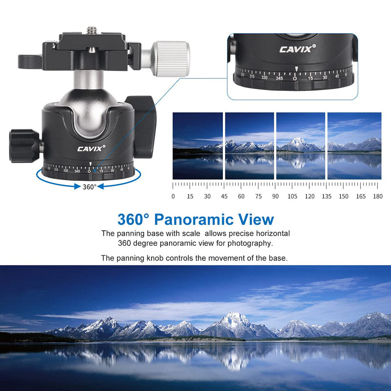 [AUSTRALIA] - CAVIX Ball Head Low Profile Camera Panoramic Tripod Head CNC Metal 36A Ballhead w Bubble Level 1/4" Quick Release Plate for Arca Swiss &3/8" Thread for DSLR Tripod Monopod Camcorder MLoad 33lbs15kg 