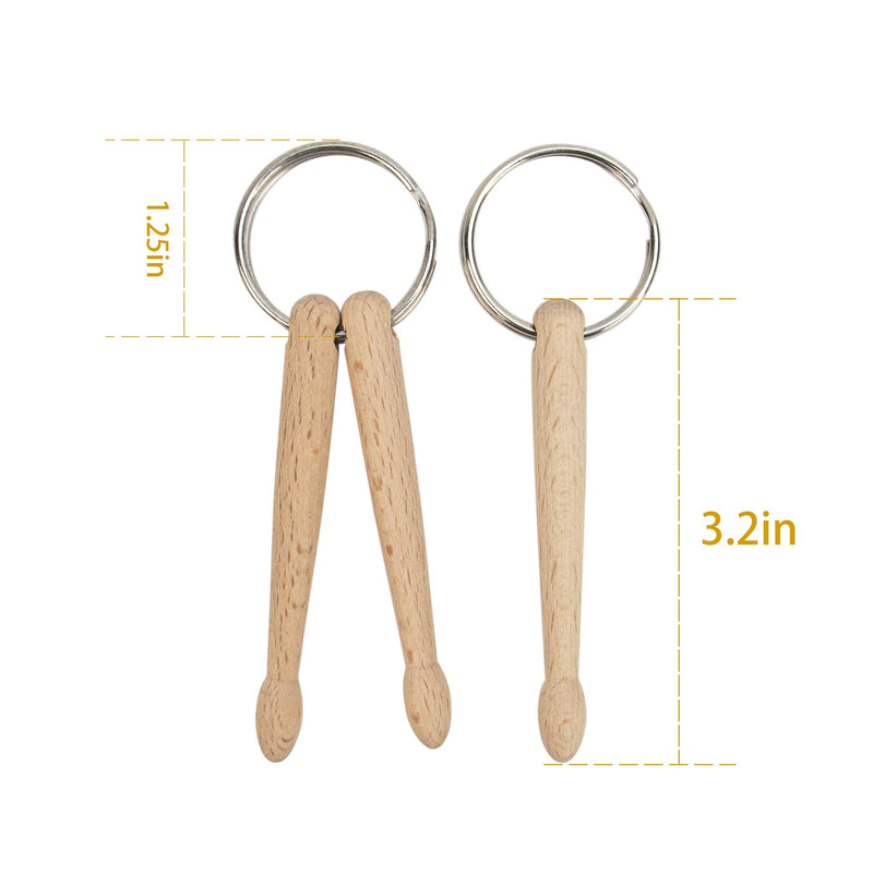AUEAR, 4 Pieces Wood Drumstick Keychain Mini Wood Drumstick Keychain with One Stick and Two Sticks Drumstick Keychain for Drummer