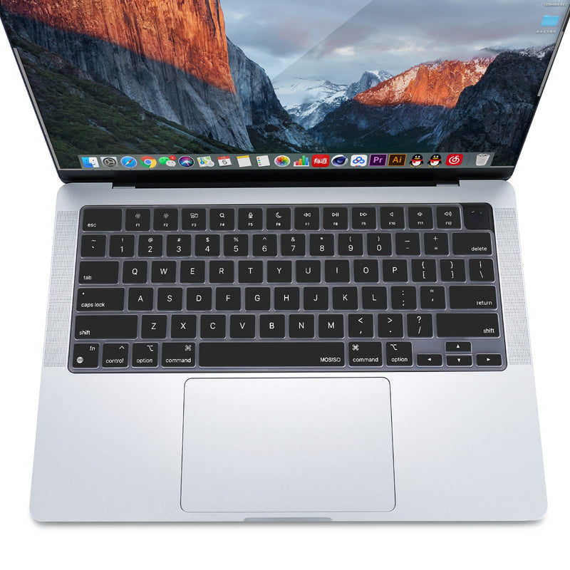 MOSISO Keyboard Cover Compatible with MacBook Pro 14 inch 2022 2021 M1 Pro/M1 Max A2442&Compatible with MacBook Pro 16 inch 2021 M1 Pro/M1 Max A2485,Protective Waterproof Silicone Skin, Black