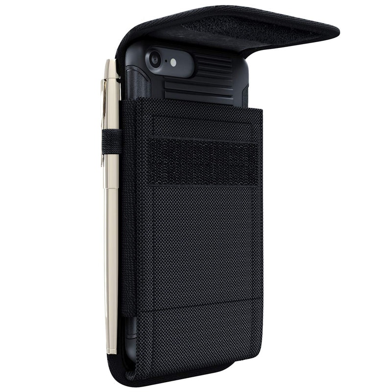 PiTau Rugged Holster Designed for iPhone SE (2020), iPhone 8,7,6S,6 – Heavy Duty Nylon Cell Phone Belt Clip Case Pouch Holder Compatible with iPhone Otterbox Case/Lifeproof Case/Battery Case on Black