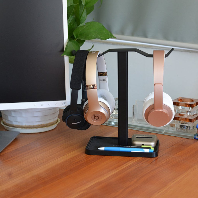 [Super Stable] Neetto Dual Headphones Stand for Desk, Aluminum Alloy & Metal Gaming Headsets Holder Hanger for Sennheiser, Sony, Audio-Technica, Bose, Beats, Akg, Display Mount - HS908 Black New