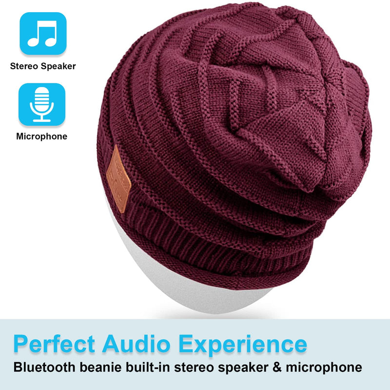Upgraded Bluetooth Beanie, Built-in Stereo Speaker and Mic, Warm and Comfortable Skully Cap, Unique Tech Gifts, for