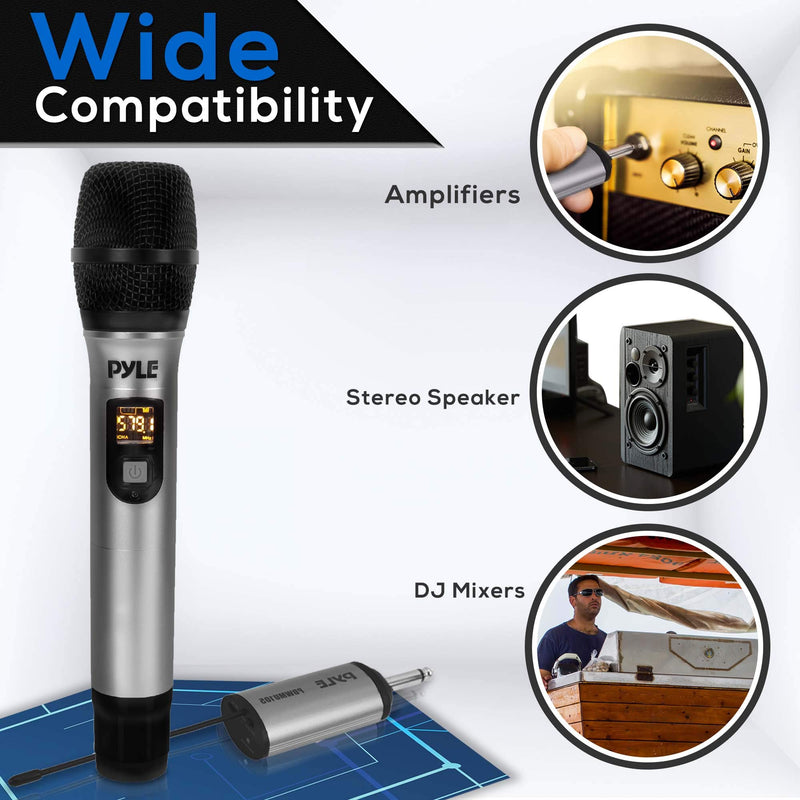 [AUSTRALIA] - Portable UHF Wireless Microphone System - Professional Battery Operated Handheld Dynamic Unidirectional Cordless Microphone Transmitter Set w/Adapter Receiver, for PA Karaoke DJ Party - Pyle PDWMU105 