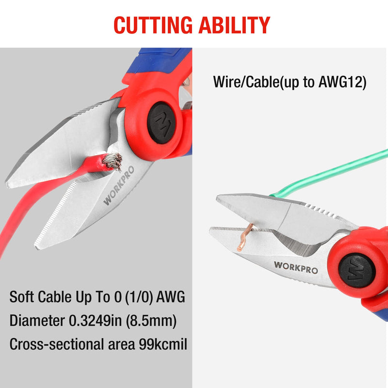 WORKPRO Stainless Electricians Scissors, 6.4" Professional Electrician Shears with Wire Stripper for Soft Cable