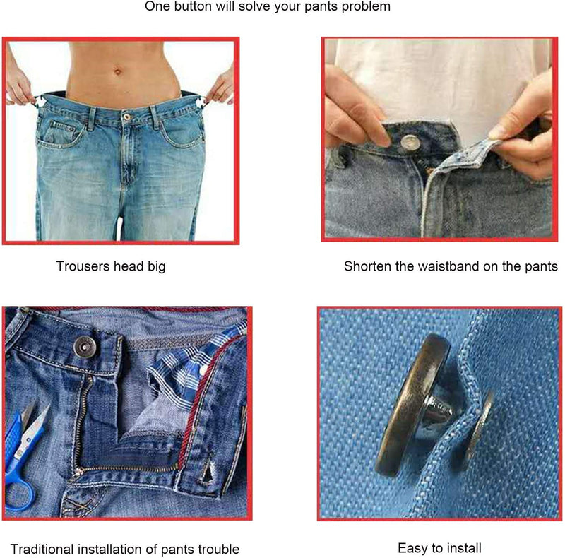 12 Sets 17mm Replacement Jean Buttons, No Sew Instant Button Detachable Pants Button Pins, Removable Metal Button to Extend or Reduce Pants Waist Size, Cowboy Clothing Jackets Bags Button 1*