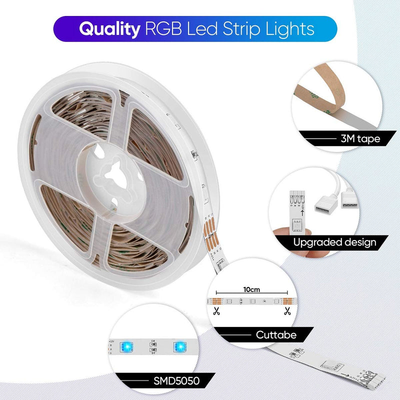 [AUSTRALIA] - Sunity LED Strip Lights 32.8ft for Bedroom, with 8.2ft Long Power Cord, 44 Keys Remote Control, and 300 Bright 5050 RGB LEDs for DIY House/Kitchen/Ceiling/Bedroom Decoration 