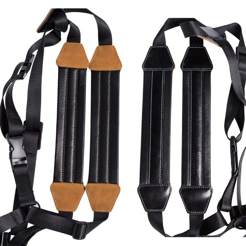 [AUSTRALIA] - Rayzm Saxophone Strap, Universal Double Shoulder Leather Strap for Sax, Adjustable Padded Harness Strap for Alto Tenor Soprano Baritone Saxophone (Small Size) S 