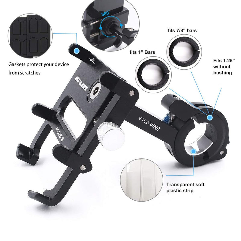 GUB Bicycle & Motorcycle Phone Mount, Aluminum Bike Phone Holder Mount with 360° Rotation for iPhone 11 12 13 Pro Max Mini X XR Xs Plus, Samsung S21 S20 S10 Note20/10 4-7 Inch - Upgraded black