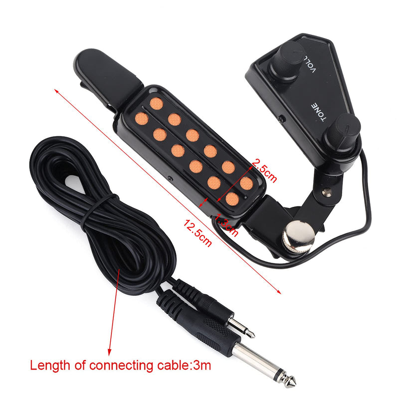 Dilwe 12 Hole Acoustic Guitar Pickup, Magnetic Pickup Transducer with Volume Tone Tuner Kit Accessory for Acoustic Guitar