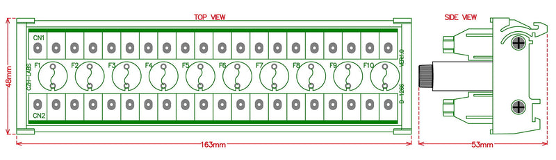 [AUSTRALIA] - OONO DIN Rail Mount 20 Position Screw Terminal Block Distribution Module with 10 Channel Fuses 