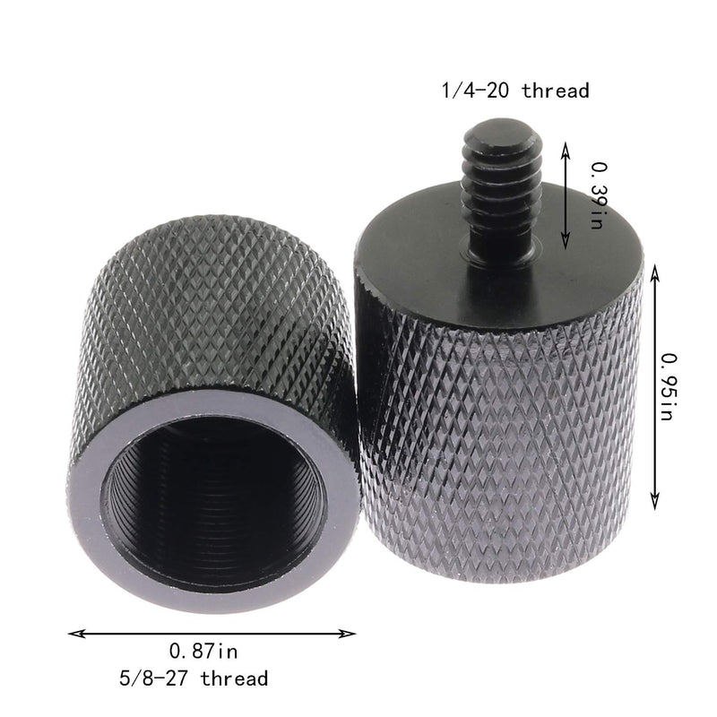 RLECS 2pcs 5/8 Female to 1/4 Male Microphone Stand Conversion Aluminum Screw Adapter in Black
