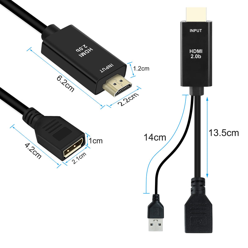 FERRISA 4K@60Hz HDMI to DisplayPort Cable Adapter/Converter with USB Power, Male to Female HDMI to DP Adaptor for Monitor, Support HDMI2.0 HDCP2.2, Compatible with , PS5, NS, Mac Mini(NOT USB Port)