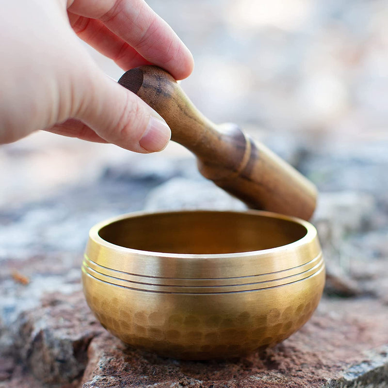 Tibetan Singing Bowl Set - Easy To Play for Beginners - Authentic Handcrafted Mindfulness Meditation Holistic Sound 7 Chakra Healing Gift by Himalayan Bazaar (3") 3"