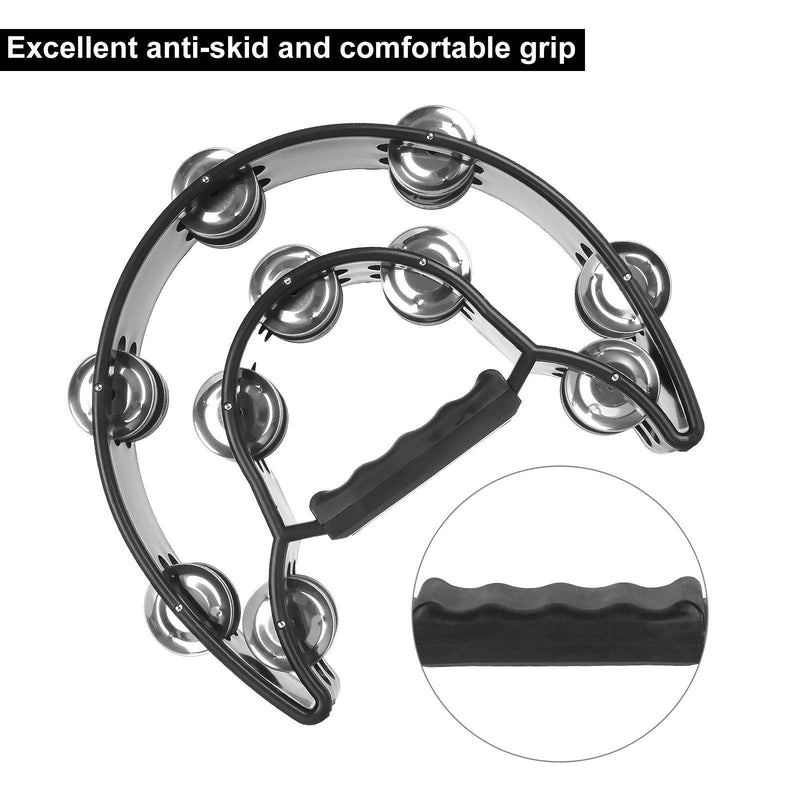 4 Pack 10" Half Moon Musical Tambourine Black Metal Jingles Hand Held Percussion Drum - Double Row, Plastic Musical Percussion Tambourines for Party Bar KTV Bands Musicians