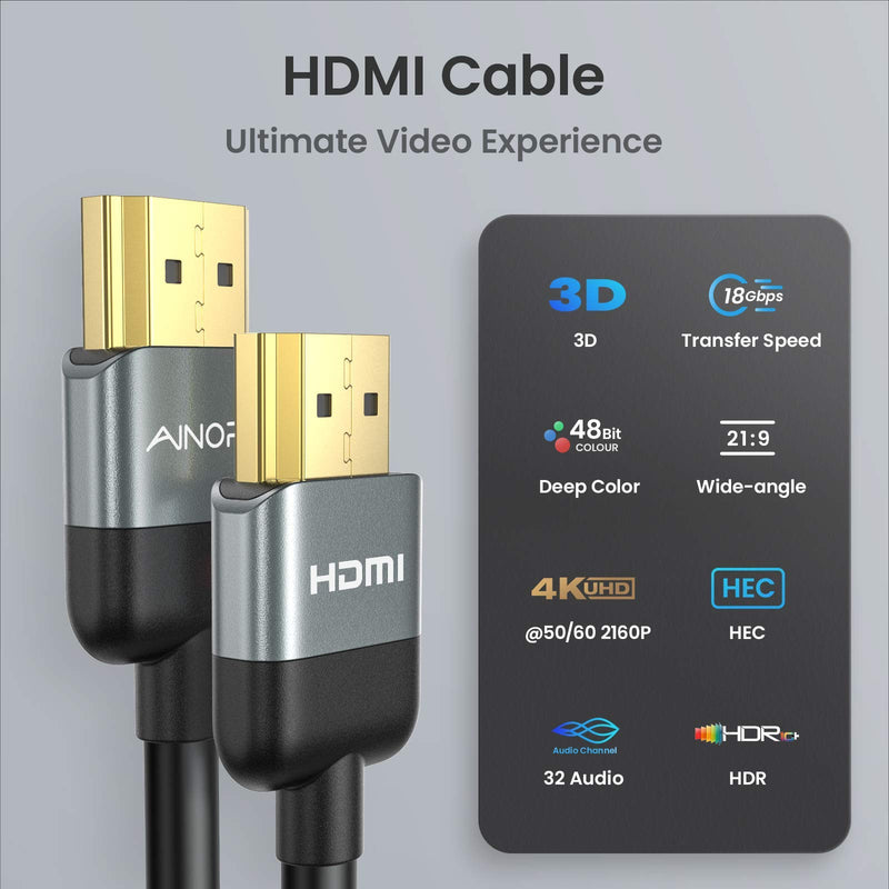 [High-Tech] 4K HDMI Cable 10FT, AINOPE Ultra Flexible Graphene HDMI 2.0 Cable 4K 60HZ HDR, 3D, 2160P, 1080P, Ethernet, ARC, 30AWG, High-Speed HDMI Cord Compatible with UHD TV, Blu-ray, PS4, PS5, PC