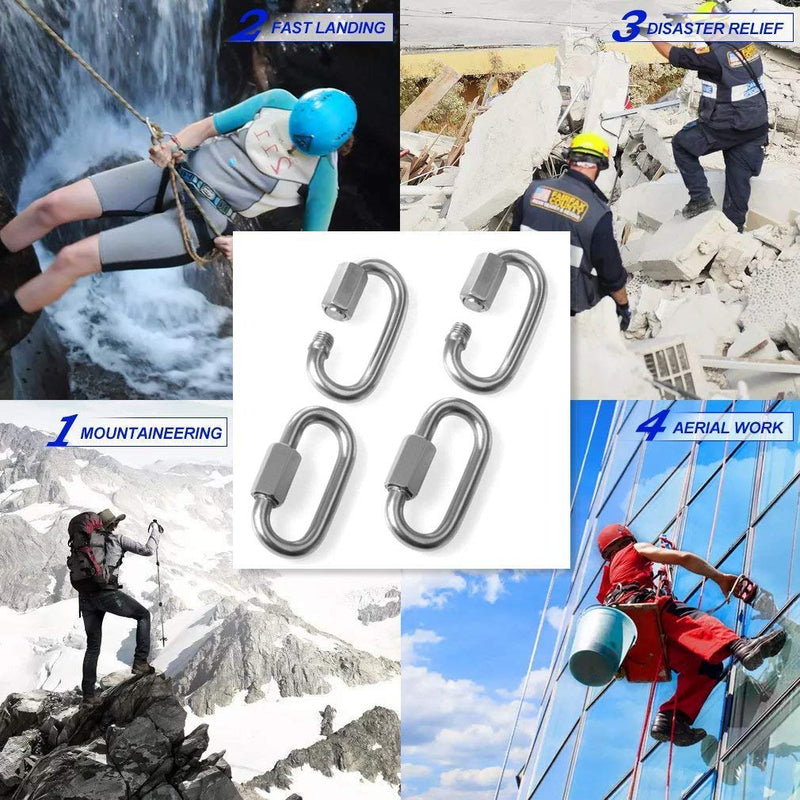 Lependor Quick Link Oval Carabiner Chain Zinc Plated Steel D Shape Locking Carabiner Quick Link Chain 4 Pcs M8 (5/16")