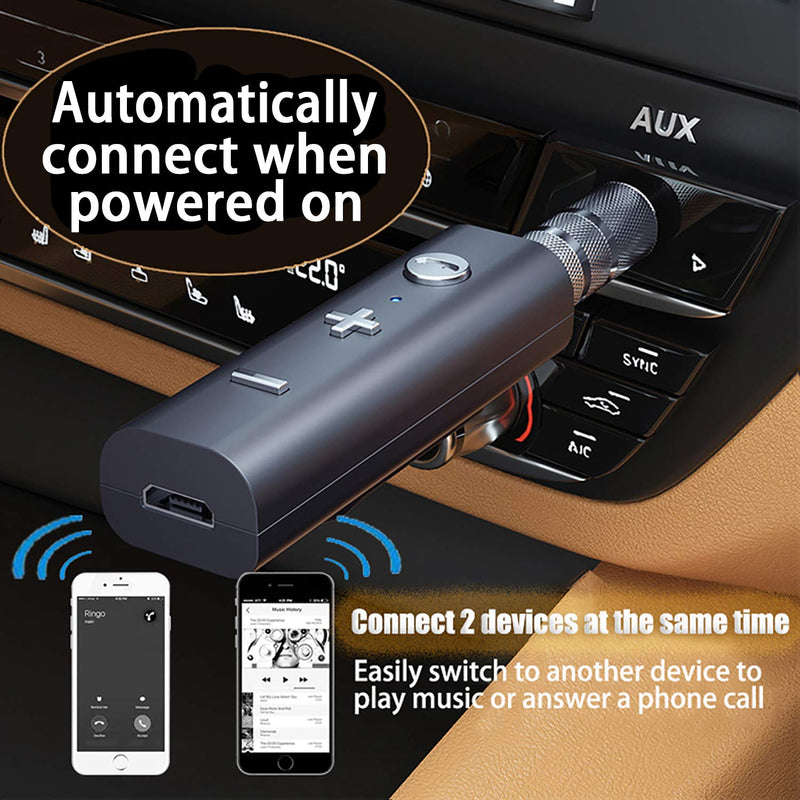 Mini Wireless Bluetooth Receiver, Bluetooth 5.0 Car Adapter & Bluetooth Aux Receiver with Clips Design 3.5mm Stereo Output for Home Audio/Car Audio Stereo System, Headphones, Handsfree Calls