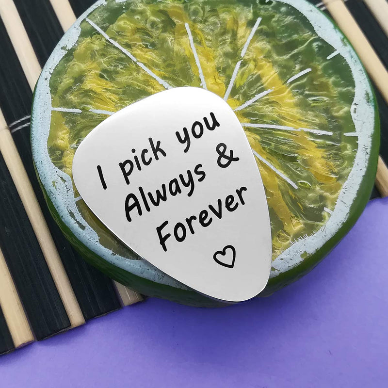 I Pick You Always And Forever Guitar Pick Music Jewelry Gift for Men Women him her- Unique Birthday Gift for Musician Guitarist Husband/wife/boyfriend/girlfriend Wedding Valentines Christmas Gifts