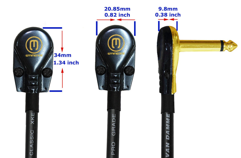 3 Units - Van Damme Pro Grade Classic XKE - 30 Inch (76 cm) – Premium, Ultra-Flexible Multi -Shielded Guitar Bass Effects Instrument, Patch Cable - with Premium Gold Plated, Low-Profile, Right Angled Pancake type TS (6.35mm) Connectors