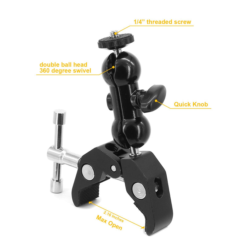 Double Ballhead Ball Arm Camera Clamp Mount Monitor Mount Bracket with Super Clamp Compatible with Ronin M Ronin MX Freefly MOVI DoubleBall+SuperClamp
