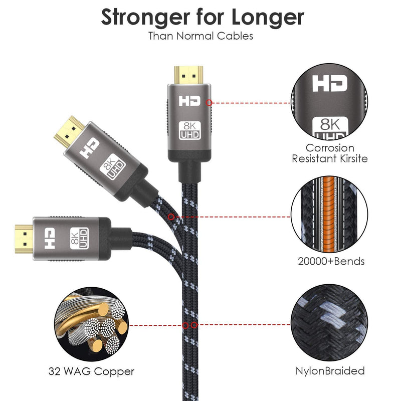 8K HDMI 2.1 Cable 15ft,Ultra High Speed 48Gpbs HDMI Cord,8K60 4K120 144Hz eARC HDR 10+,HDCP 2.2&2.3 for Dolby/Xbox One Series X/PS4/PS5/Apple TV/Roku Fire TV/RTX 3080/HDTV/Blu-ray/Playstation 5 ect