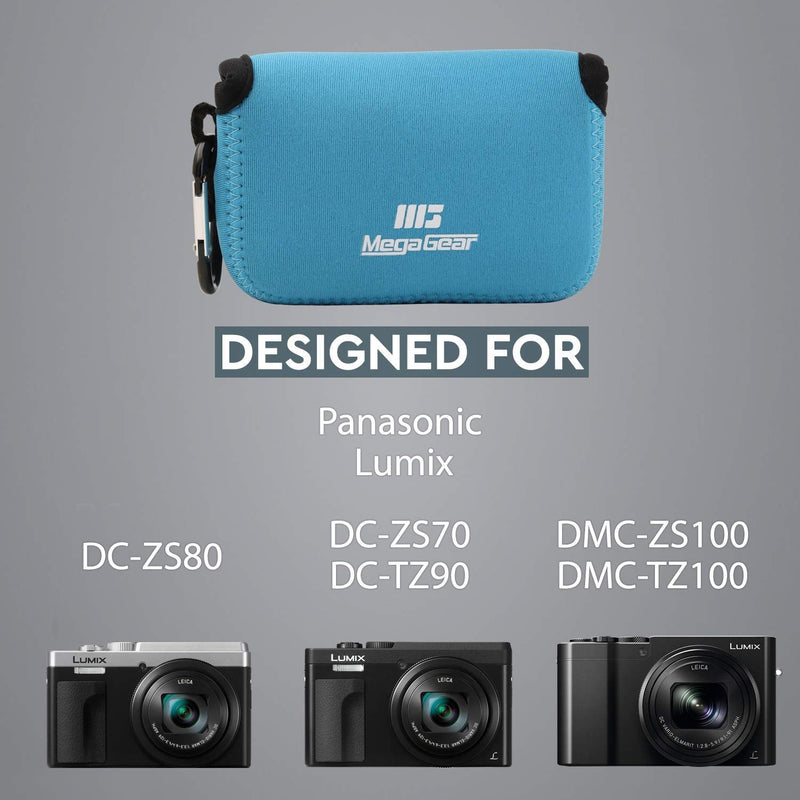 MegaGear ''Ultra Light'' Neoprene Camera Case Bag with Carabiner for Panasonic Lumix DC-ZS80, DC-ZS70, DMC-ZS100, DC-TZ95, DC-TZ90, DMC-TZ100 (Blue) Blue