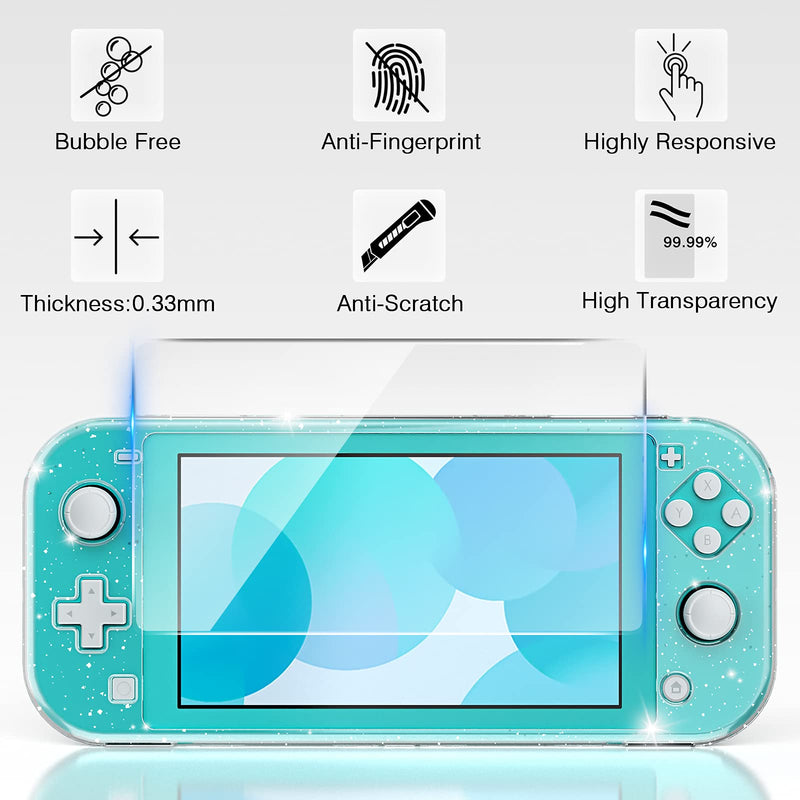 HEYSTOP Case Compatible with Nintendo Switch Lite, with Tempered Glass Screen Protector and 4 Thumb Grip, Front and Back, All-Round Protective case (Clear) Clear