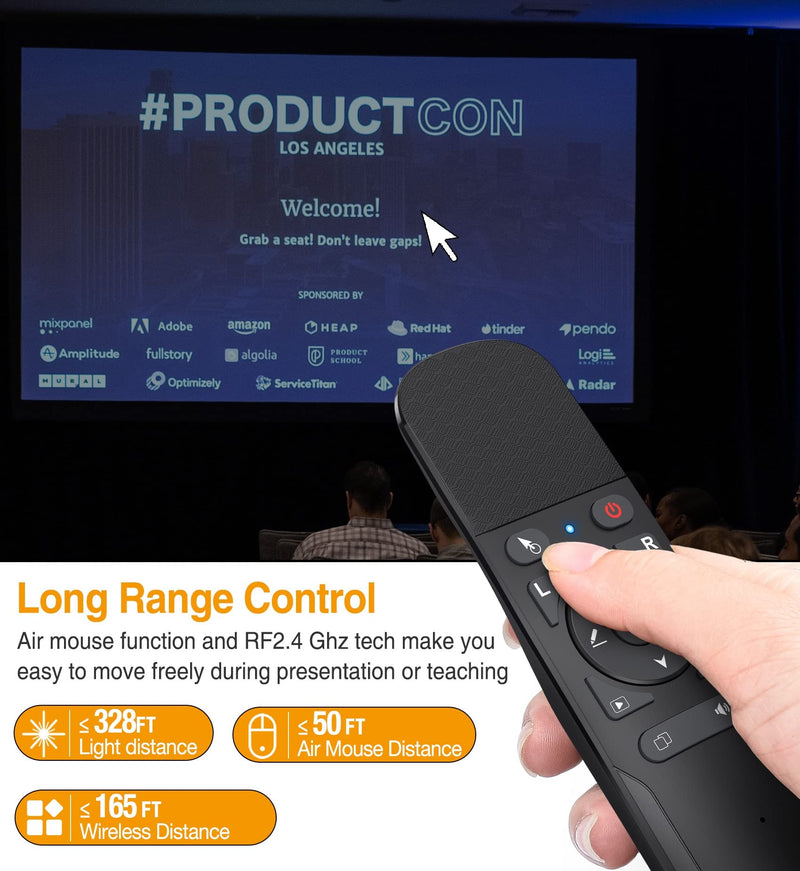 Presentation Remote with Air Mouse Function, Wireless Presenter Clicker RF 2.4GHz USB Laser Pointer Presenter Control PowerPoint Presentation Clicker for Mac, Laptop, Computer