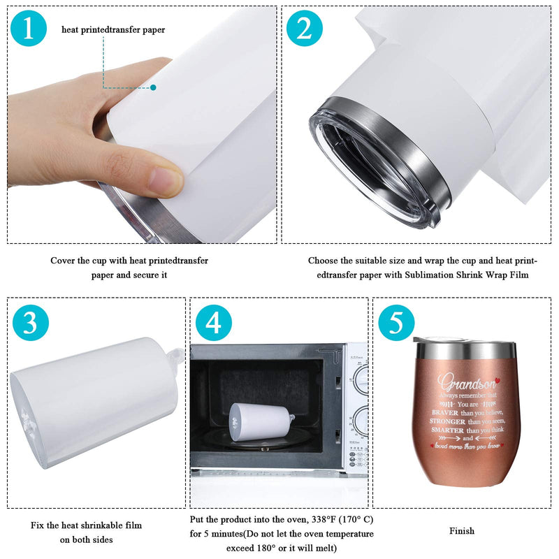 50 Pieces Sublimation Shrink Wrap Film Heat Shrink Wrap Bags White Shrink Wrap Tube for Mugs and Blanks Sublimation, 5 Different Sizes, 9 x 14 Inch, 8 x 8 Inch, 7 x 11 Inch, 5 x 10 Inch, 4 x 3 Inch