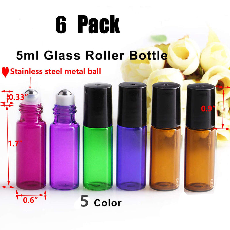 Premium 6 Pack 5ML Roller Bottles With 1X Essential Oil Carrying Case Perfects For Purse Travel 1PCS Opener Key Tool Some Blank lables (Purple) Purple