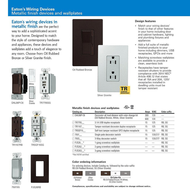 EATON TRSGF15RB-L Wiring Self-Test Tamper Resistant Gfci Receptacle, 4.2 in L X 1.68 in W X 1.27 in D, Automatic