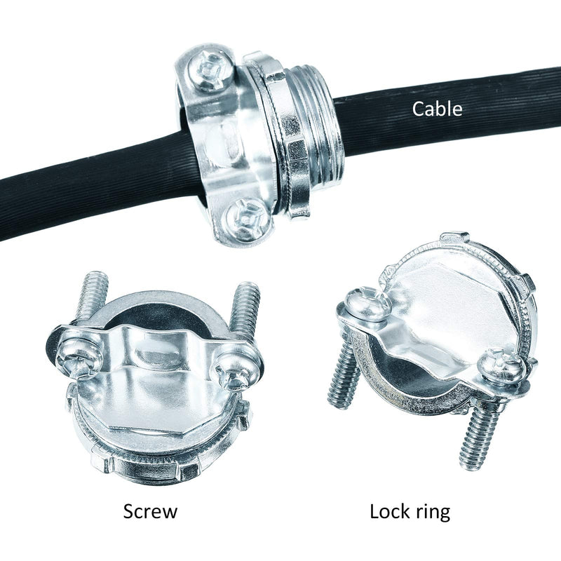 Clamp Type Connector 1/2 Inches and 3/4 Inches Cable Connector Clamp Cable Connector for Metallic Conduit Protect Cables Silver