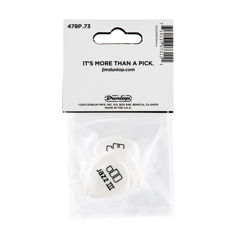 Jim Dunlop 478P.73 Tortex White Jazz III, .73mm, 12/Player's Pack 0.73mm 12 Pack