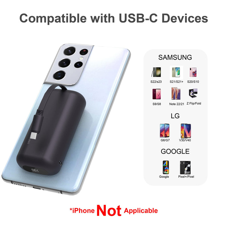 Small Portable Charger with Built-in USB-C Cable,10000mAh 18W PD Fast Charging Power Bank.Ultra-Compact LED Display Battery Pack Compatible with Samsung Galaxy S23,S22,S21,Note20/10/9,Moto,LG (Black) Black