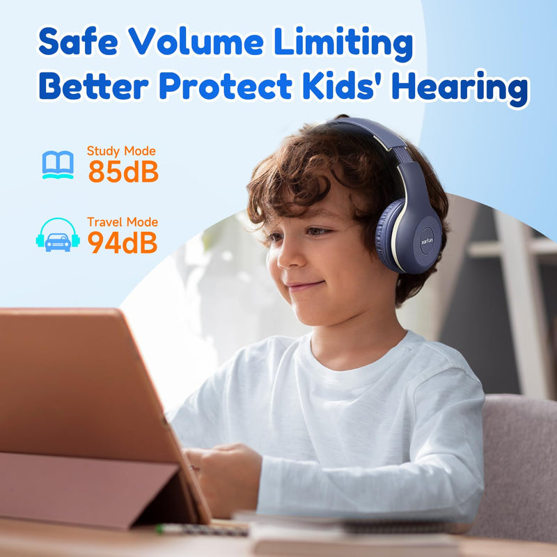 [AUSTRALIA] - Kids Bluetooth Headphones, EarFun K2 Kids Headphones with Volume Limited, 40H Playtime, Bluetooth 5.0 Headphones with Mic, Stereo Sound, Foldable Over-Ear Headphones for Kids/School/Travel/iPad/Tablet 