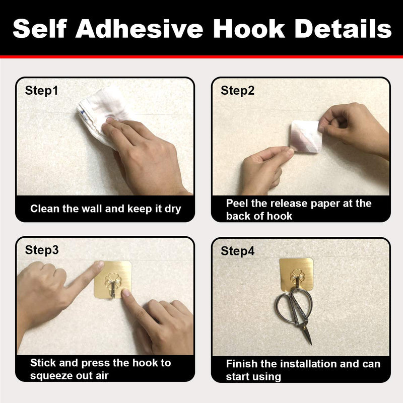 Golden Self Adhesive Hooks No Drilling Wall Hooks Bathroom Hooks Kitchen Hooks Waterproof and Oilproof -16 Pack