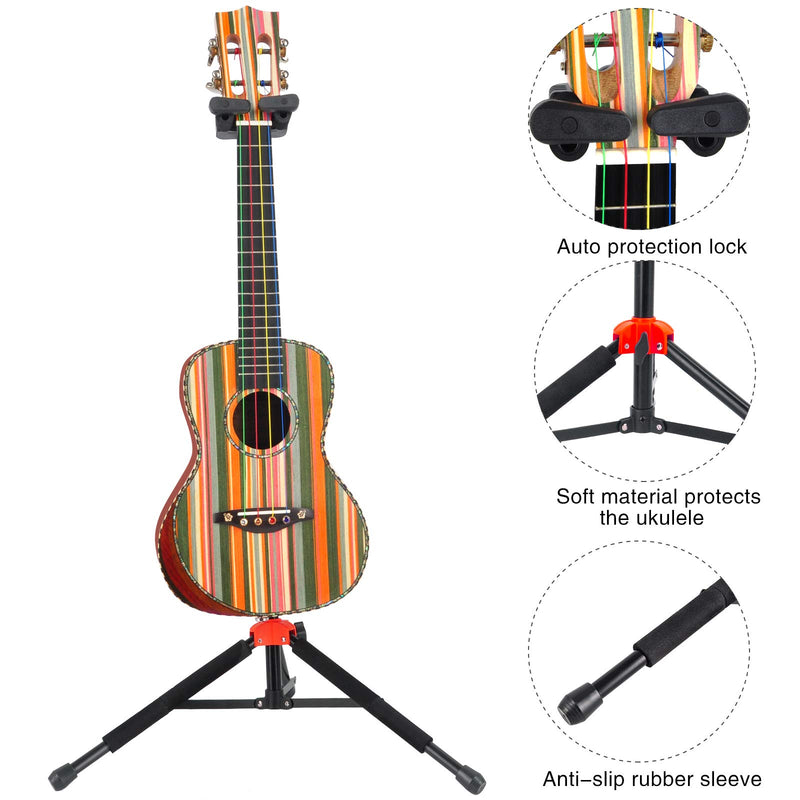 ROWELL Ukulele Stand Ukelele Stand Portable Height Adjustable with Automatic Locking Hook &Soft Pad Material